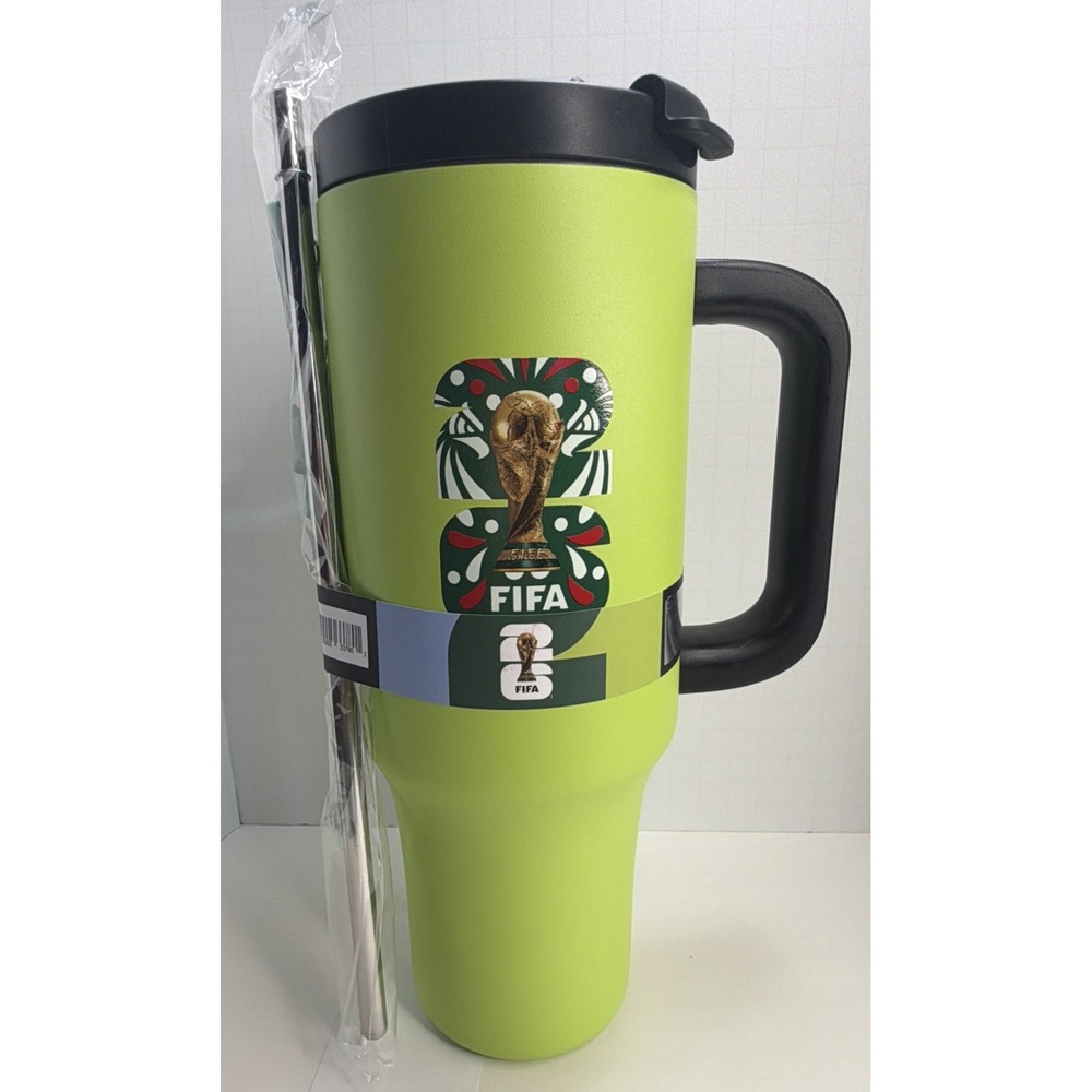 FIFA World Cup 2026 40 oz Lime Green Stainless Steel Tumbler w/ Straw NEW